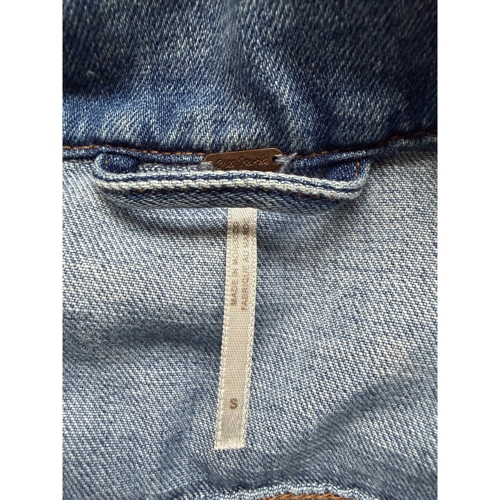 Free People Denim Jean Jacket Womens Small Contrasting Blue Panel Trucker Coat - Picture 8 of 10